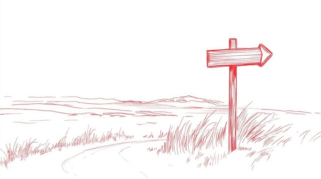 Isolated road direction sign arrows on a white background Continuous line drawing of a fingerpost indicating travel directions in a minimalist art style
