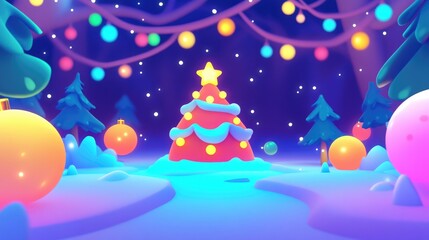 Naklejka premium Panoramic illustration of a festive scene featuring bokeh effects and space for text