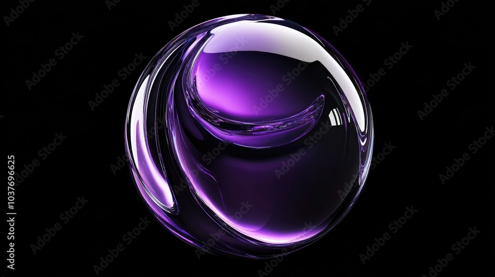 Poster futuristic 3d rendering of a purple abstract sphere with a color gradient featuring a glass like orb