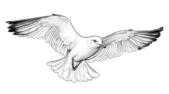 recommend clip art: Seagull in flight line drawing Contour illustration Minimalist art style