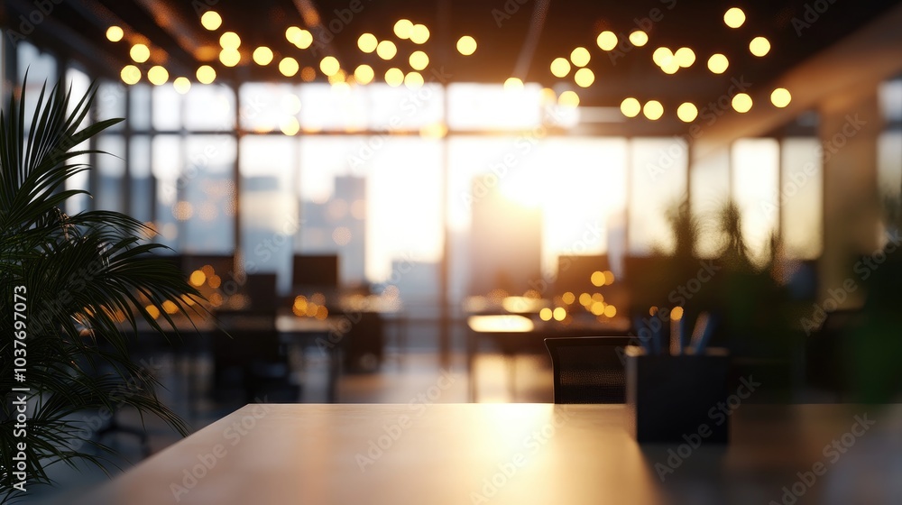Poster blurred empty office space with abstract light bokeh featuring a 3d rendering style