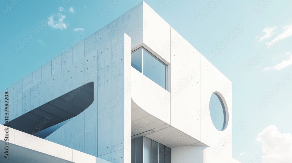 Poster 3d rendering of a modern architectural structure inspired by the bauhaus movement
