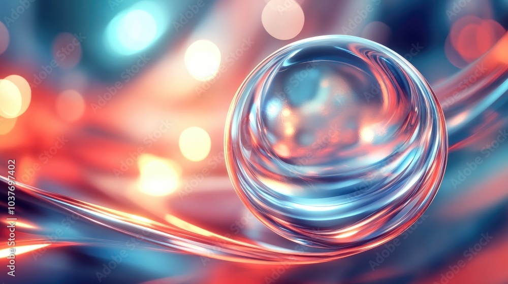 Poster abstract background featuring a glowing and shiny sphere in a 3d cartoon rendering