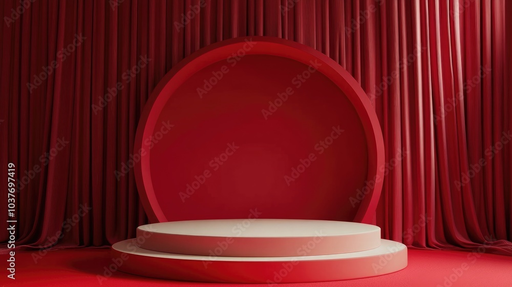 Poster abstract podium mock up for product display and award presentation with a red backdrop 3d rendering