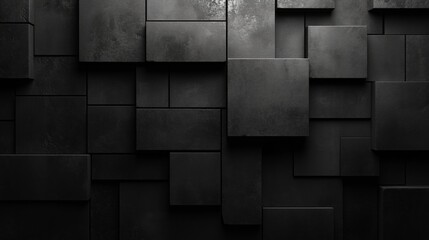 Textured black abstract background with geometric square patterns, creating a sleek, modern, and minimalistic design for tech-related visuals.