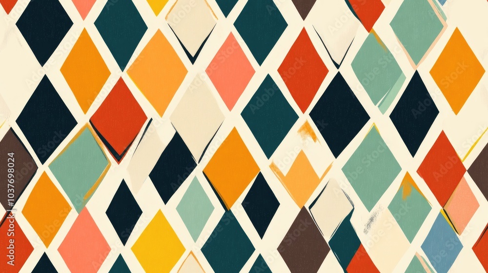 Poster abstract seamless pattern featuring a variety of multicolored rhombuses