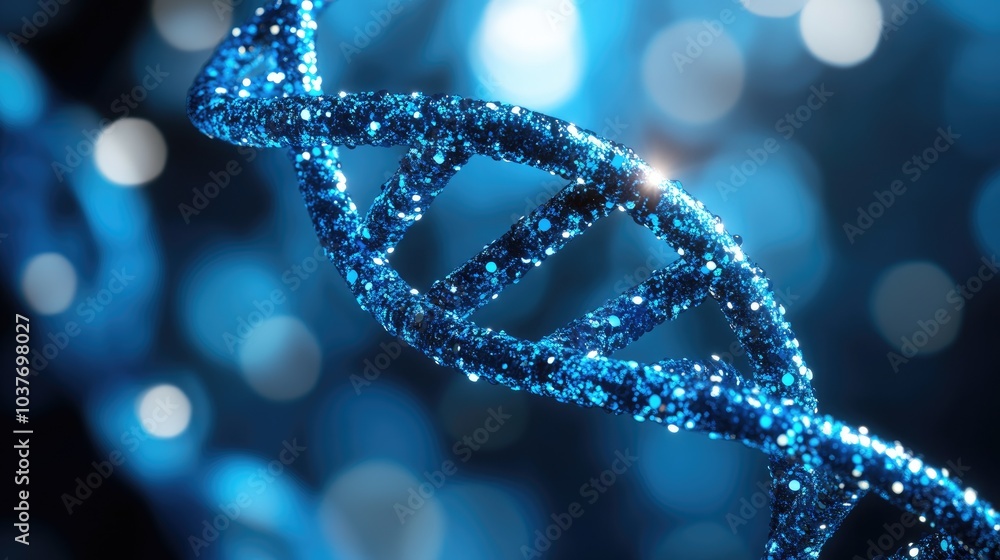 Aufkleber close up view of a blue 3d digital dna strand representing biotechnology concepts 3d rendering