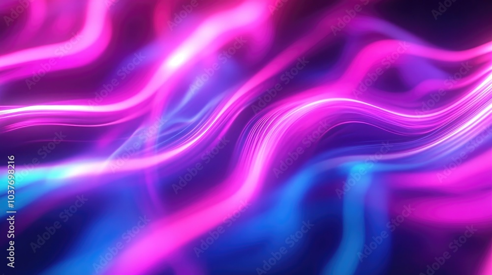Poster dynamic light streaks with neon glow conveying fast motion and abstract blurred lines presented in a