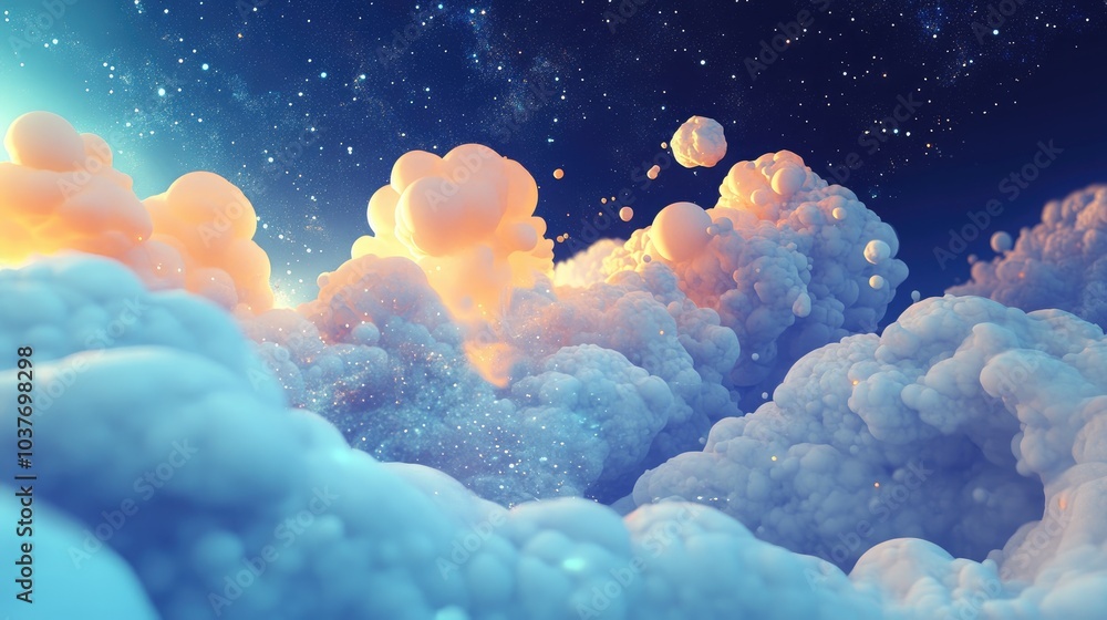 Poster artistic abstraction featuring fractal clouds themed around the universe cosmos astronomy science an