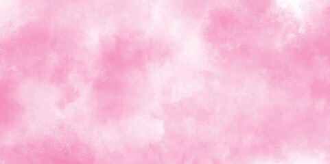 Soft smeared aquarelle painted pink texture, Abstract pink sky background and white clouds on pink canvas, Paint leaks and ombre effects hand painted cloudy pink paper texture.