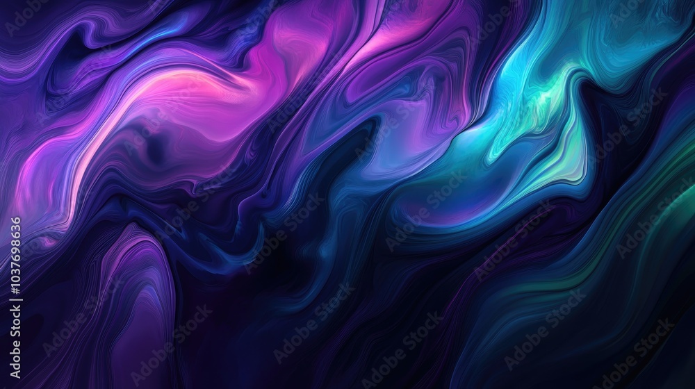 Poster purple blue and dark green create a blurred abstract background featuring smooth transitions of irid