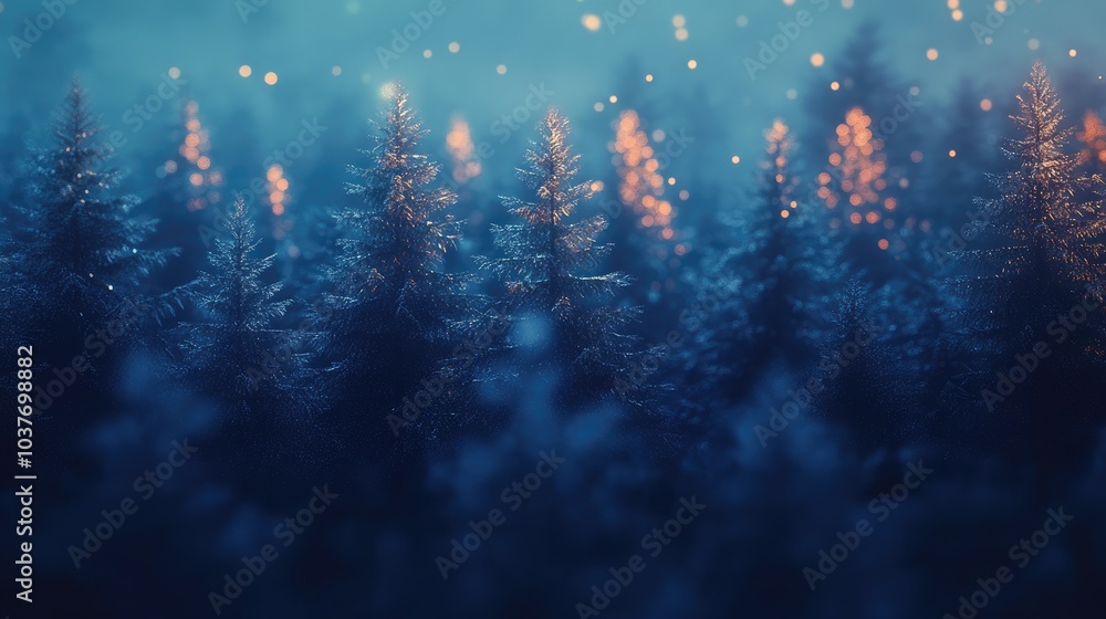 Poster pine forest with blurred upper and lower sections using bokeh effect space for text or design nature