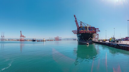 Obraz premium sea ​​ship container cargo ship loading and unloading port containers