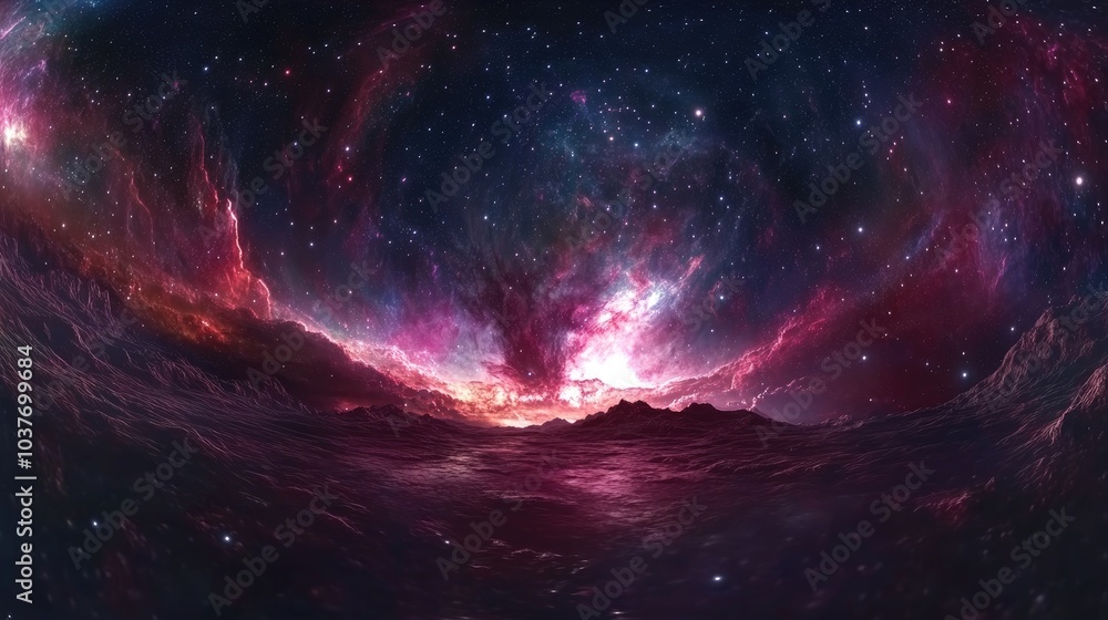 Poster 360 degree space background featuring nebula and stars in a 3d cartoon rendering equirectangular pro
