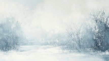 Wintery landscape with trees and snow.