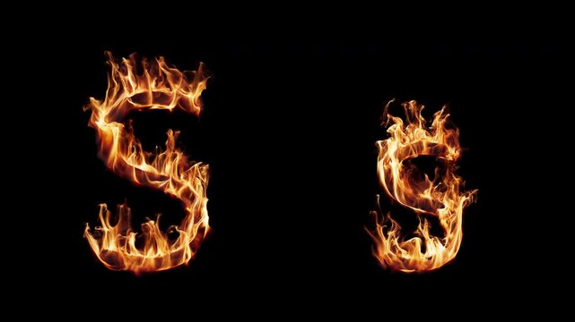 Uppercase and lowercase symbol S burning in fire. The file contains an Alpha Channel.