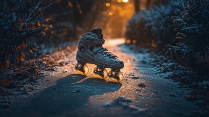 Obraz premium Stylish Rollerblades on Concrete Path with Warm Ambient Light