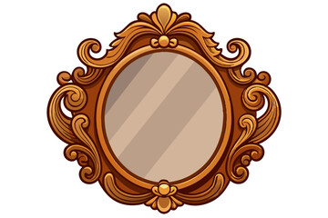 Vintage wood frame mirror on white background