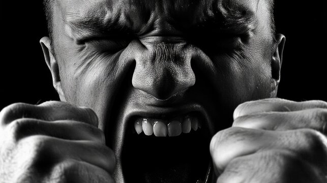 Unleashed emotion: deep expression of raw anger, capturing intensity and power of uncontrolled rage, reflecting turmoil and inner conflict that arises from frustration, unresolved tension.