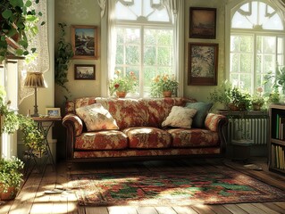 Cozy Living Room with Vintage Decor and Natural Light