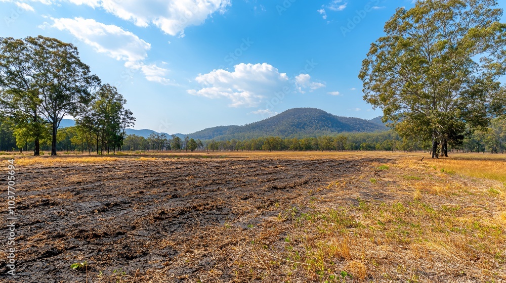 Aufkleber a dry and barren landscape during a drought showing the direct connection to increased wildfire freq