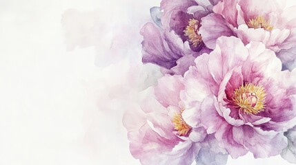 Fototapeta premium Beautiful arrangement of soft pink and purple peonies with delicate petals, showcasing floral elegance on a light background