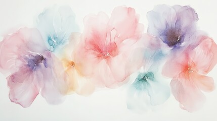 Softly blended watercolor flowers in pastel hues arranged beautifully on a light background