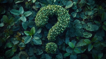 Question mark made of green plants on the background