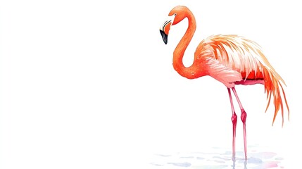 Obraz premium A vibrant pink flamingo standing gracefully in a lush tropical setting surrounded by greenery and tropical plants