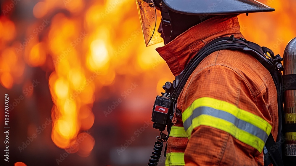 Aufkleber A firefighter managing a controlled burn using sustainable practices to reduce the risk of future fires Stock Photo with side copy space