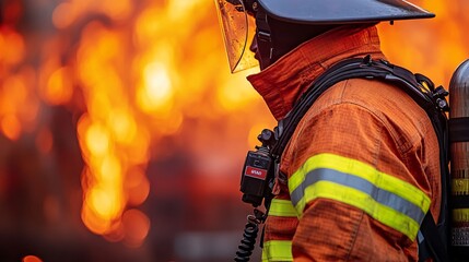 A firefighter managing a controlled burn using sustainable practices to reduce the risk of future fires Stock Photo with side copy space