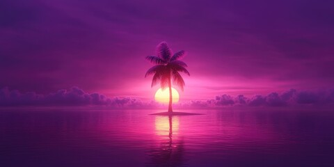 Serene Coconut Sunset on the Horizon, Calm Sunset Over a Coconut Tree Horizon