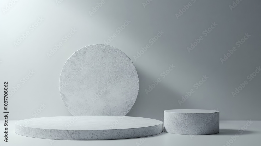 Poster minimalistic 3d gray and white cylinder podium set against a simple studio background abstract geome