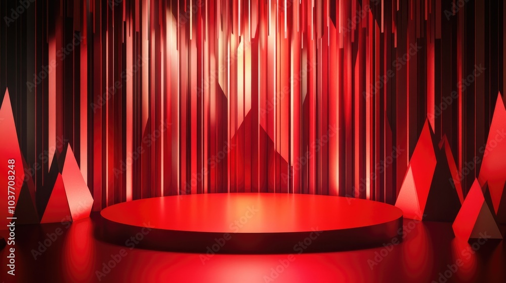 Poster red geometric podium background design with minimalistic 3d rendering