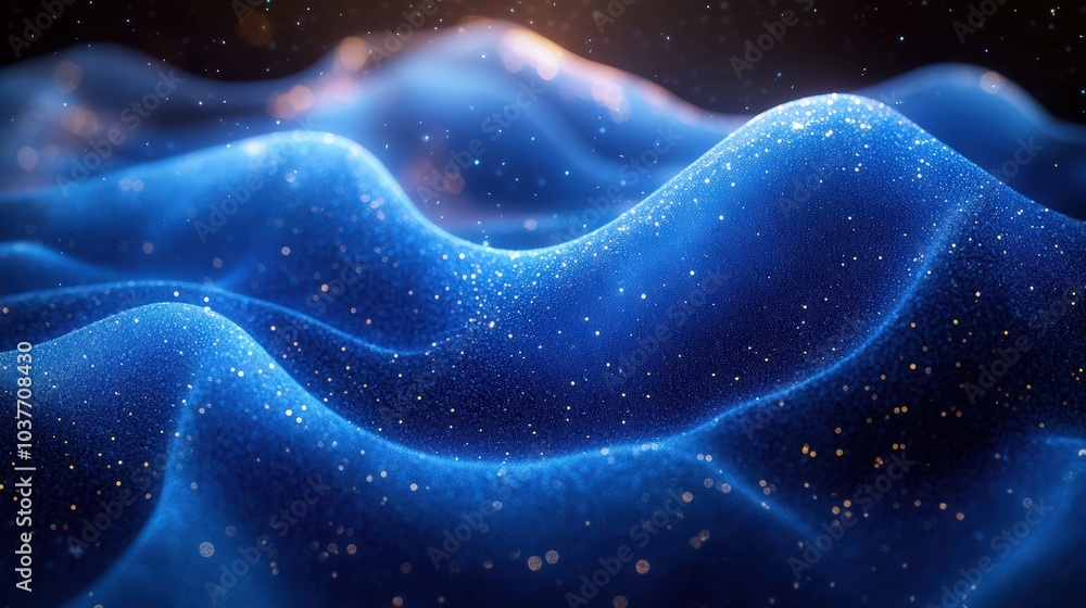 Poster blue background with glowing digital blocks and lines, creating a high-tech