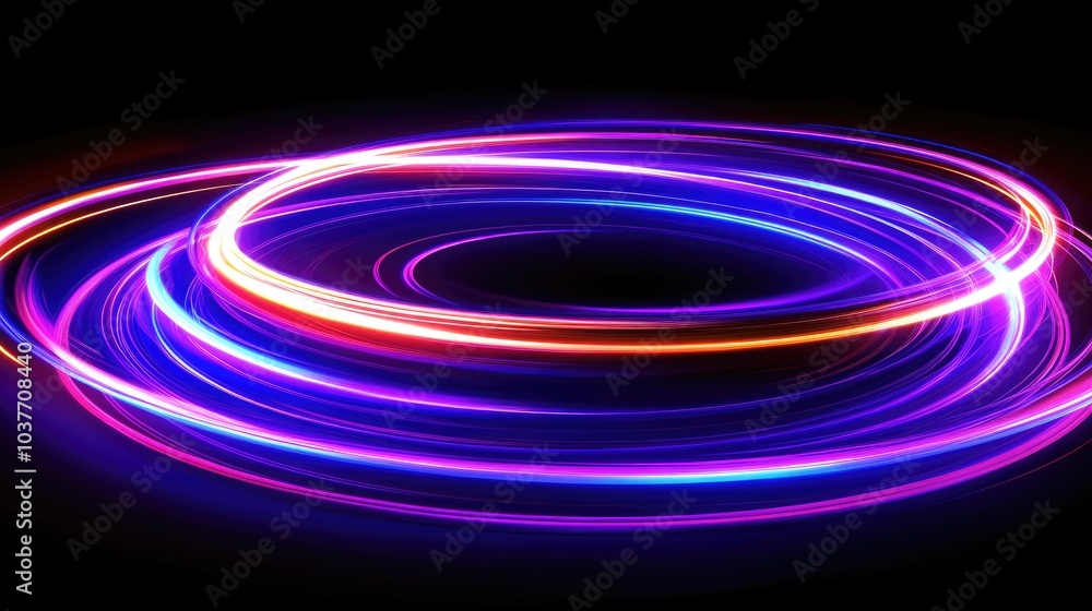 Poster neon circle lines in a 3d cartoon rendering featuring an empty copy space against a black background