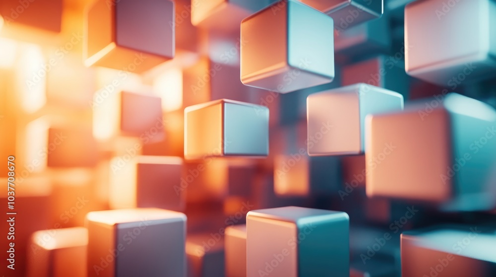 Poster gradient lit wall cubes on a tech inspired backdrop featuring ample copy space 3d rendering visualiz