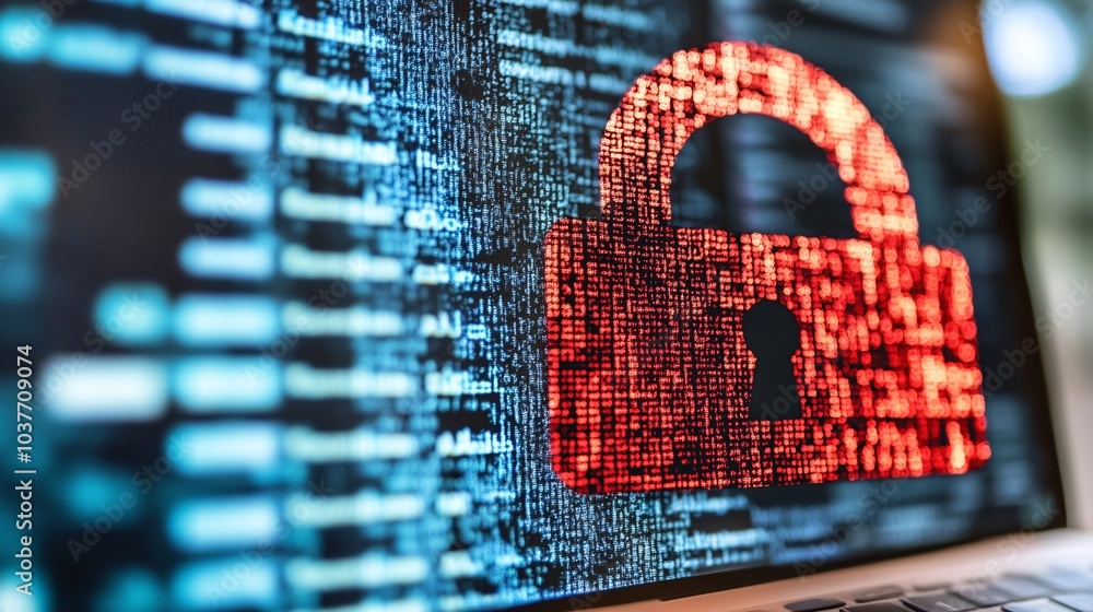 Poster A digital copyright violation message blocking access to illegal downloads on a computer Stock Photo with side copy space