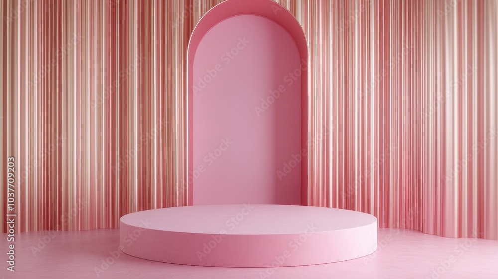 Poster pink gold cylindrical podium in a 3d abstract setting serving as an empty backdrop for product prese