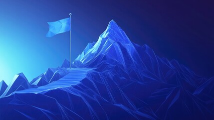 Abstract mountain with a pathway leading to its summit Journey towards a goal depicted in a digital futuristic style on a blue tech backdrop 2D cartoon illustration of success and achievement conc