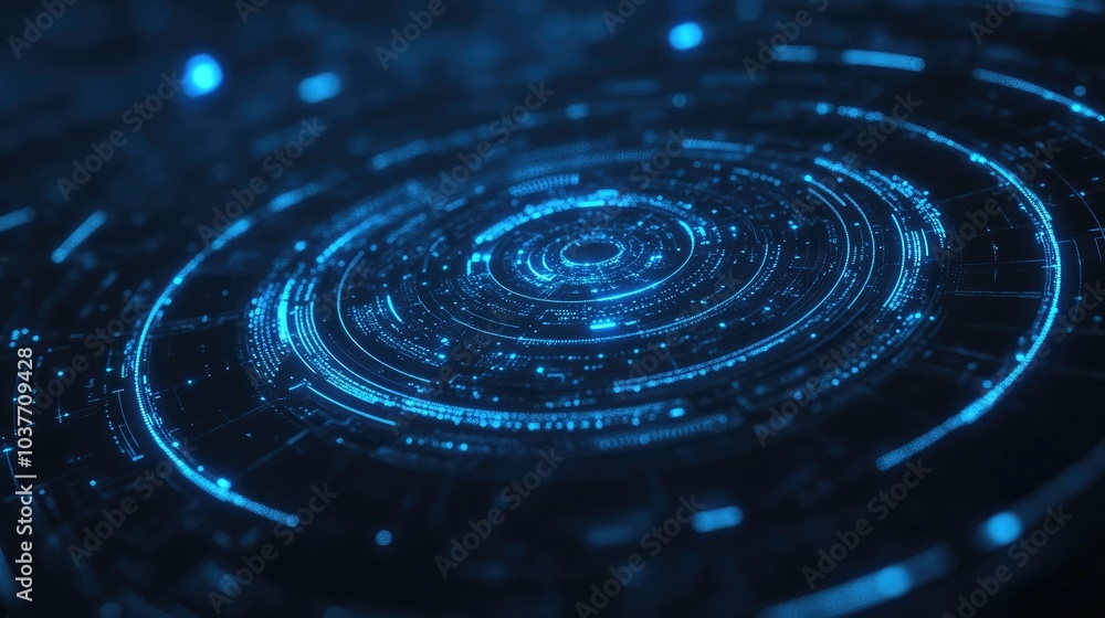 Poster blue circular technology on a dark background abstract digital design representing a futuristic conc