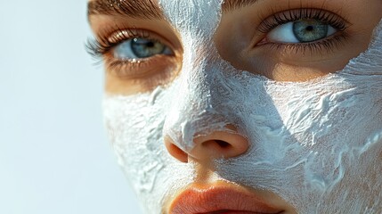 Obraz premium woman's face with facial mask applied, glowing skin underneath