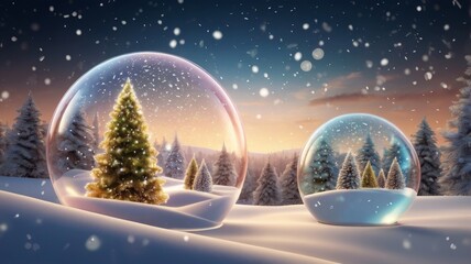 Naklejka premium Glassy bubble with festive christmas trees