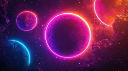 Fototapeta premium Abstract background featuring vibrant neon lights in a space theme showcasing high resolution detail and depth
