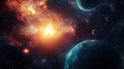 Obraz premium Planetary 3D cartoon rendering of outer space galaxy and deep sky objects Sci fi concept fantasy 3D illustration mixed media