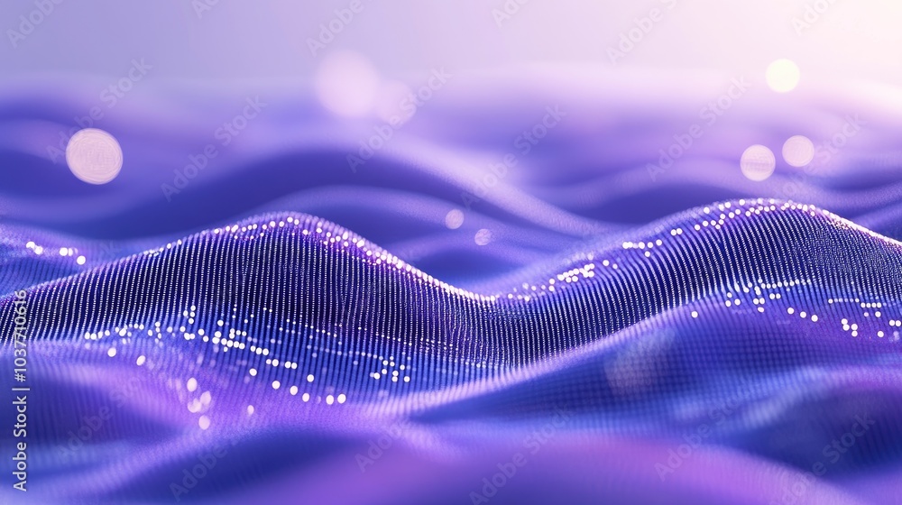 Poster abstract digital wave of purple particles with bokeh and a light background