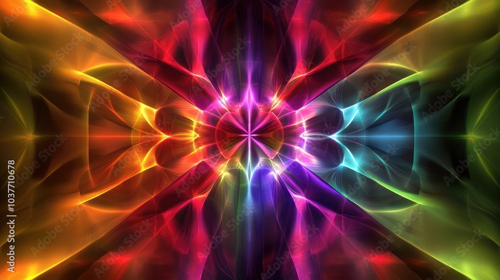 Poster abstract multi colored laser light background for design featuring a cross pattern and propeller ele