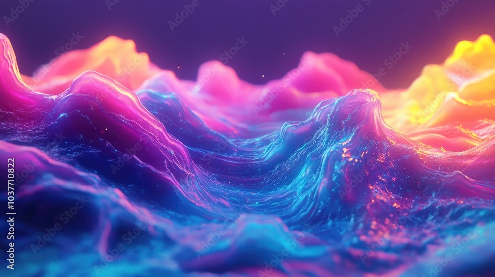Poster digital abstract 3d background technology and science spectrum psychedelic iridescent neon color gen
