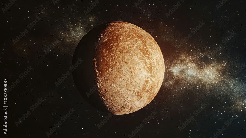 Poster a three dimensional visualization of the planet mercury observed from outer space