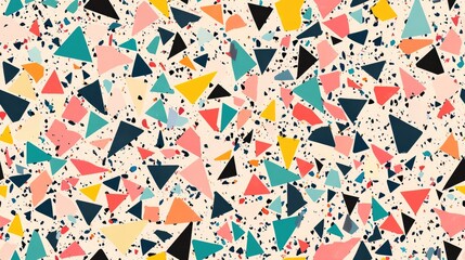 Seamless random triangle pattern suitable for surface design and print High quality illustration featuring scattered geometric shapes Trendy terrazzo inspired graphic tile for backgrounds or texti